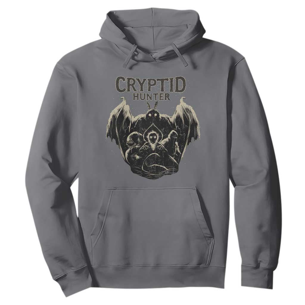 Retro Cryptid Hunter Hoodie Mothman Bigfoot Loch Ness Monster Cryptids TS10 Charcoal Print Your Wear