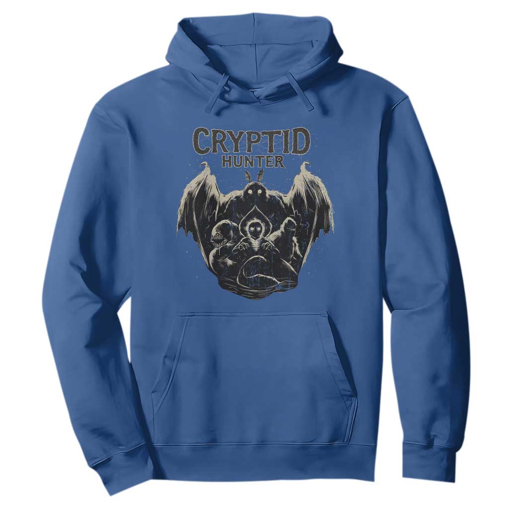 Retro Cryptid Hunter Hoodie Mothman Bigfoot Loch Ness Monster Cryptids TS10 Royal Blue Print Your Wear