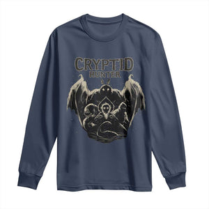 Retro Cryptid Hunter Long Sleeve Shirt Mothman Bigfoot Loch Ness Monster Cryptids TS10 Navy Print Your Wear