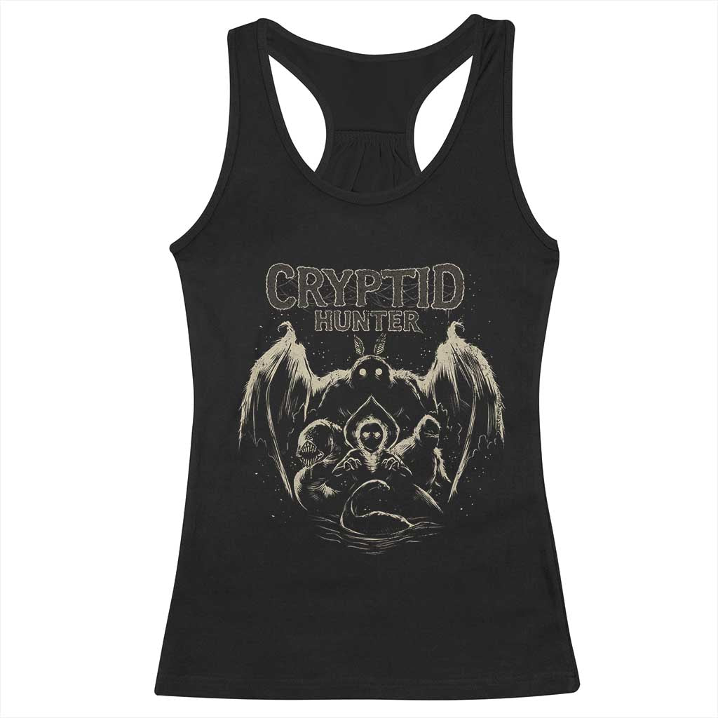 Retro Cryptid Hunter Racerback Tank Top Mothman Bigfoot Loch Ness Monster Cryptids TS10 Black Print Your Wear
