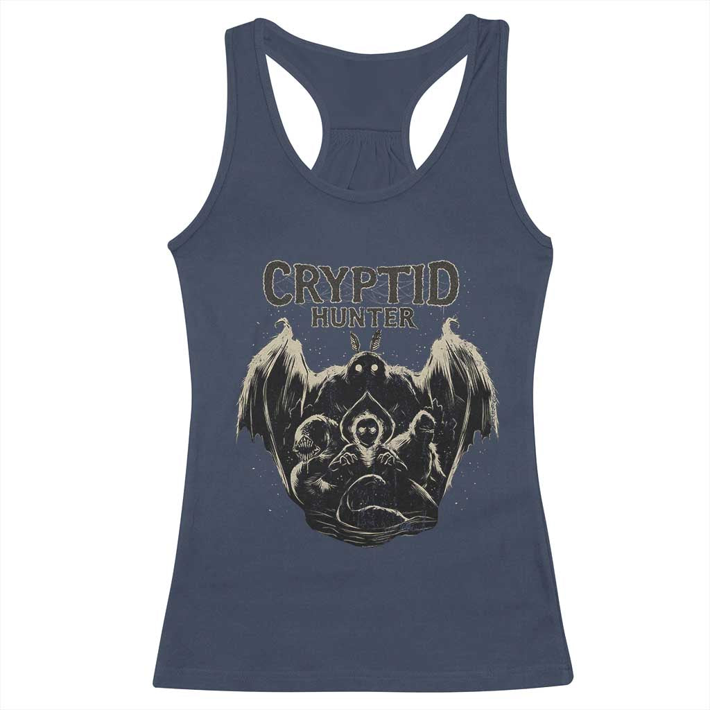 Retro Cryptid Hunter Racerback Tank Top Mothman Bigfoot Loch Ness Monster Cryptids TS10 Navy Print Your Wear
