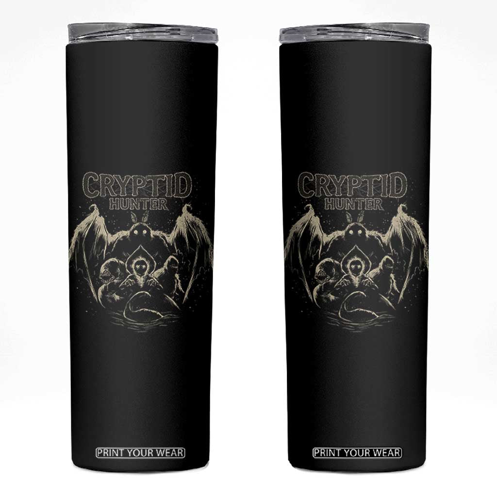 Retro Cryptid Hunter Skinny Tumbler Mothman Bigfoot Loch Ness Monster Cryptids TS10 Black Print Your Wear