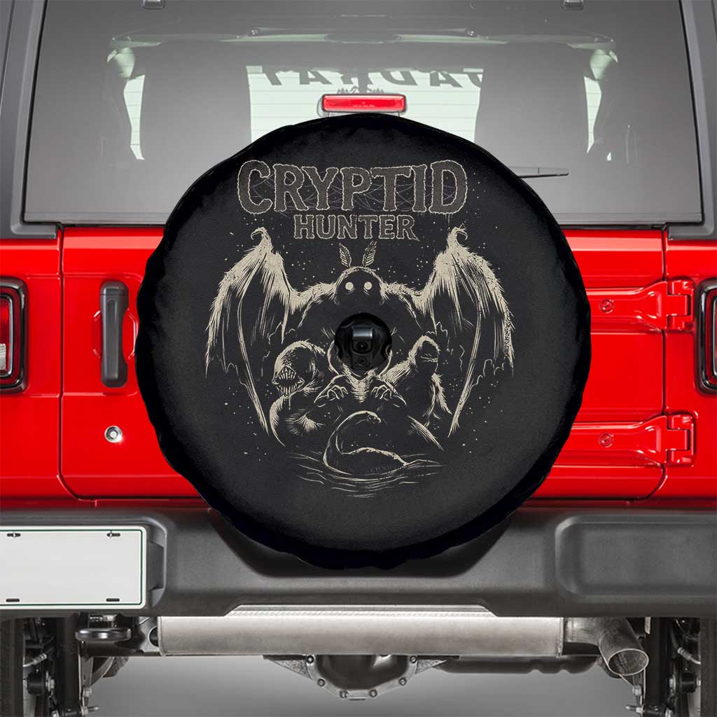 Retro Cryptid Hunter Spare Tire Cover Mothman Bigfoot Loch Ness Monster Cryptids TS10 Black Print Your Wear