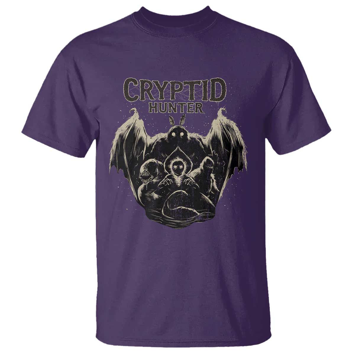 Retro Cryptid Hunter T Shirt Mothman Bigfoot Loch Ness Monster Cryptids TS10 Purple Print Your Wear