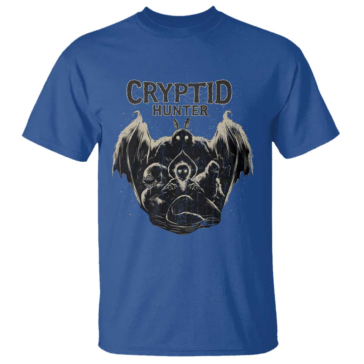 Retro Cryptid Hunter T Shirt Mothman Bigfoot Loch Ness Monster Cryptids TS10 Royal Blue Print Your Wear