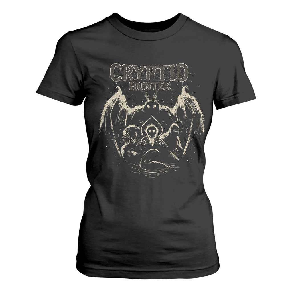 Retro Cryptid Hunter T Shirt For Women Mothman Bigfoot Loch Ness Monster Cryptids TS10 Black Print Your Wear