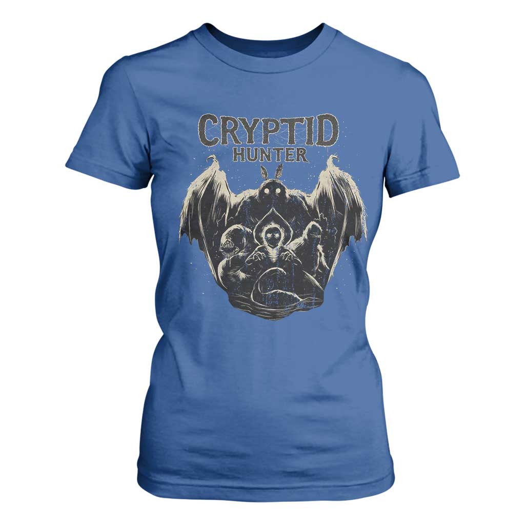 Retro Cryptid Hunter T Shirt For Women Mothman Bigfoot Loch Ness Monster Cryptids TS10 Royal Blue Print Your Wear