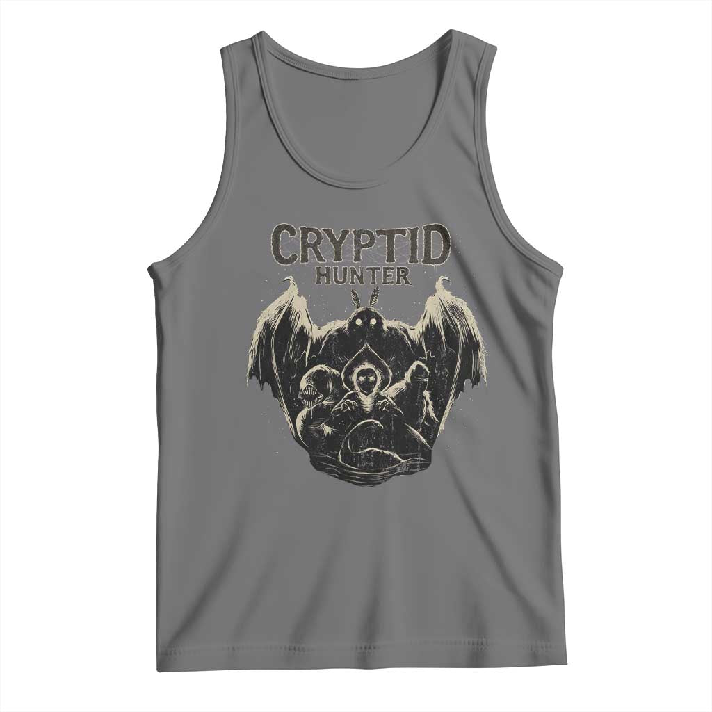 Retro Cryptid Hunter Tank Top Mothman Bigfoot Loch Ness Monster Cryptids TS10 Black Heather Print Your Wear