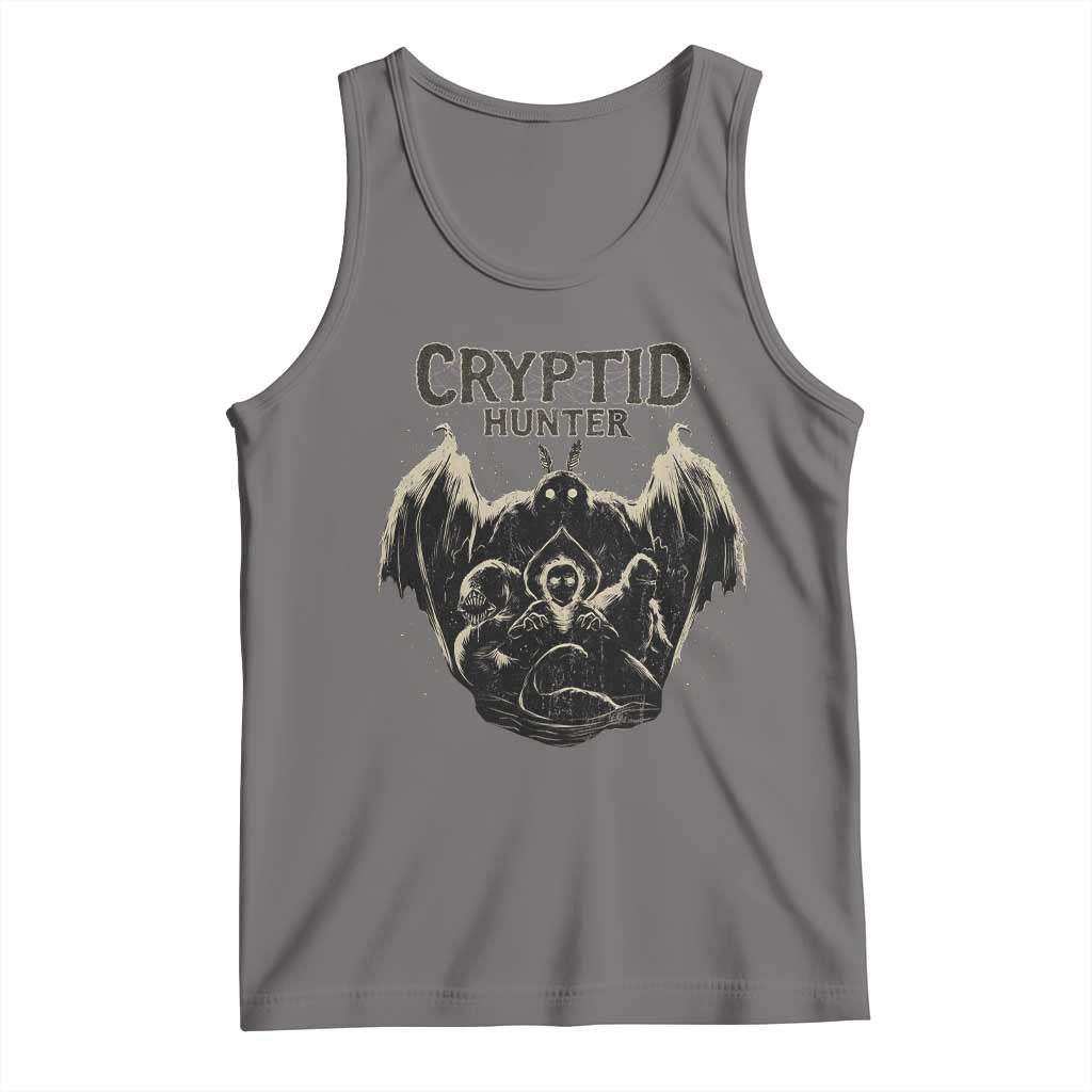 Retro Cryptid Hunter Tank Top Mothman Bigfoot Loch Ness Monster Cryptids TS10 Deep Heather Print Your Wear