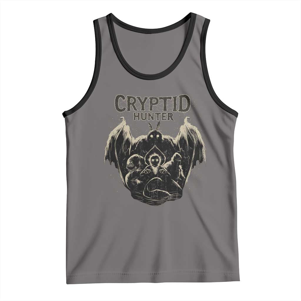 Retro Cryptid Hunter Tank Top Mothman Bigfoot Loch Ness Monster Cryptids TS10 Deep Heather Black Print Your Wear