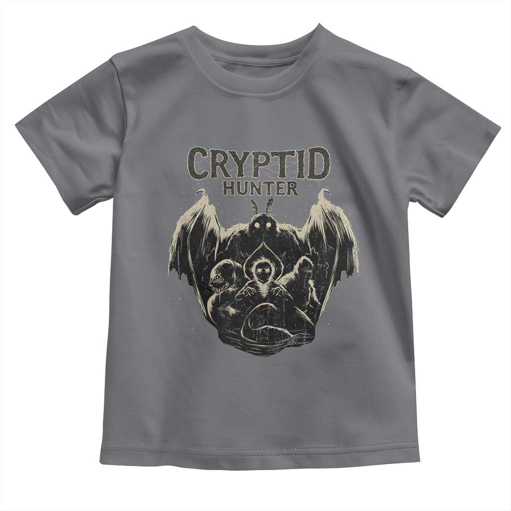 Retro Cryptid Hunter Toddler T Shirt Mothman Bigfoot Loch Ness Monster Cryptids TS10 Charcoal Print Your Wear