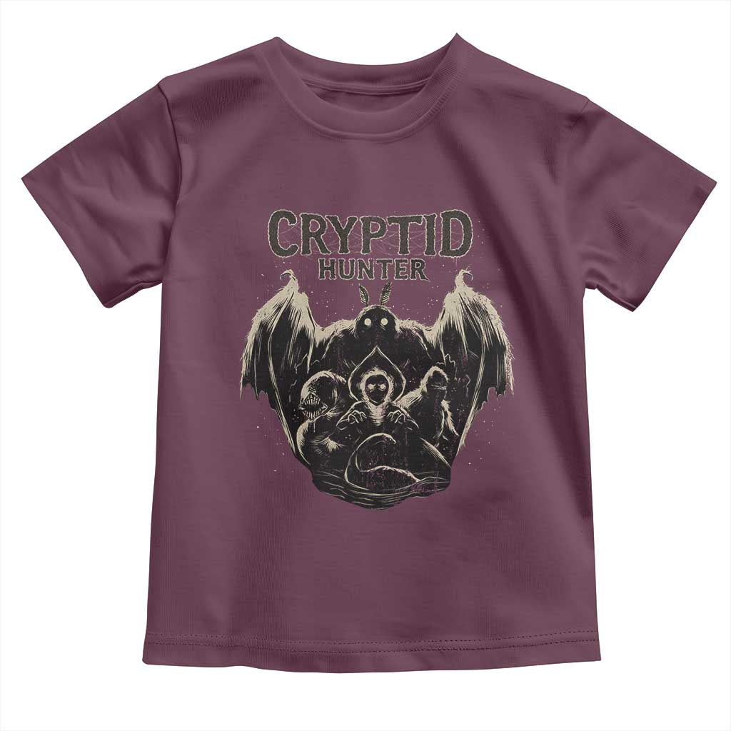 Retro Cryptid Hunter Toddler T Shirt Mothman Bigfoot Loch Ness Monster Cryptids TS10 Maroon Print Your Wear