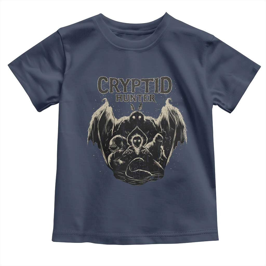 Retro Cryptid Hunter Toddler T Shirt Mothman Bigfoot Loch Ness Monster Cryptids TS10 Navy Print Your Wear