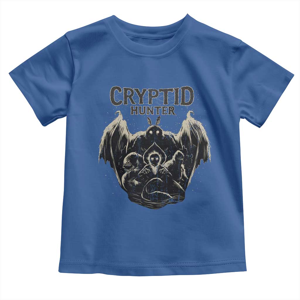 Retro Cryptid Hunter Toddler T Shirt Mothman Bigfoot Loch Ness Monster Cryptids TS10 Royal Blue Print Your Wear