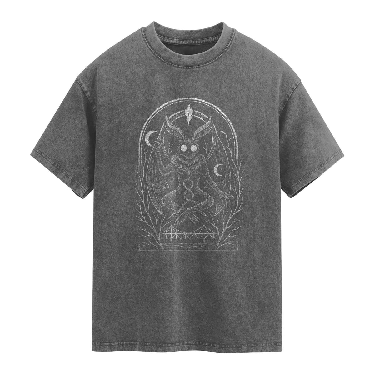 Mothman Washed Cotton T-Shirt Cryptid Paranormal Occult Horror Gothic Monster