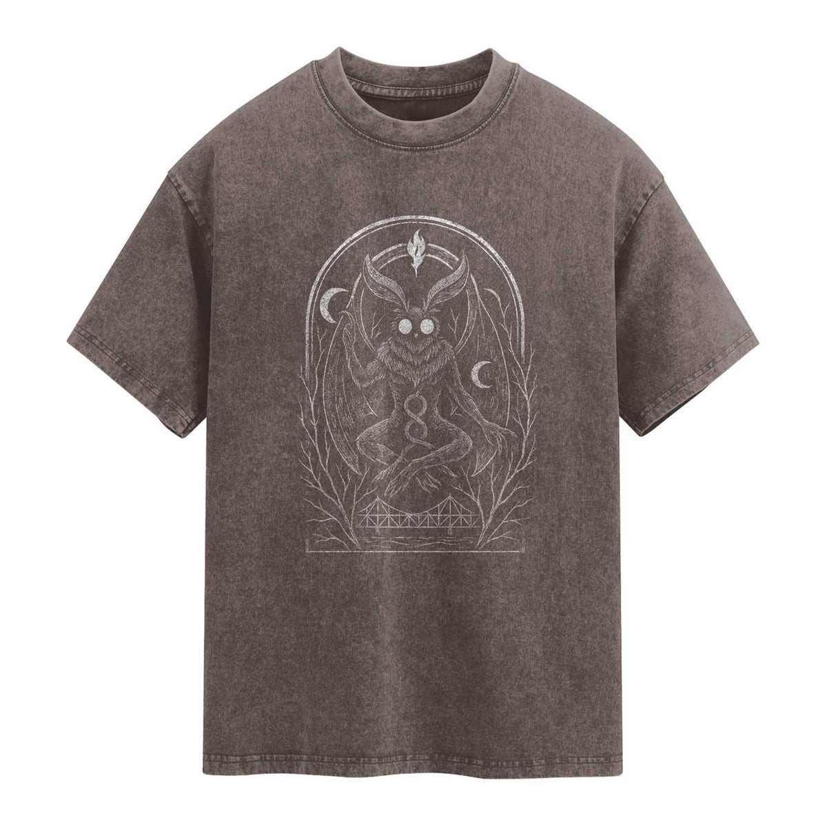 Mothman Washed Cotton T-Shirt Cryptid Paranormal Occult Horror Gothic Monster