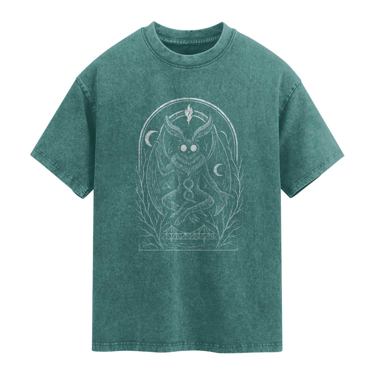 Mothman Washed Cotton T-Shirt Cryptid Paranormal Occult Horror Gothic Monster