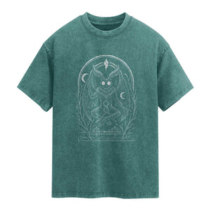Mothman Washed Cotton T-Shirt Cryptid Paranormal Occult Horror Gothic Monster