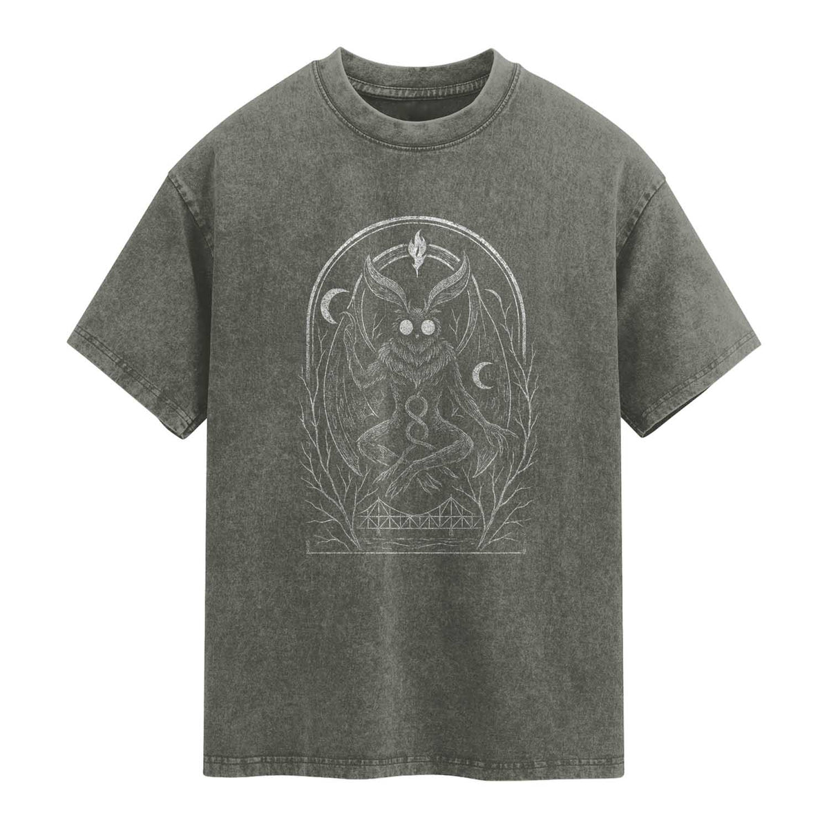 Mothman Washed Cotton T-Shirt Cryptid Paranormal Occult Horror Gothic Monster
