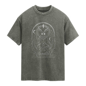 Mothman Washed Cotton T-Shirt Cryptid Paranormal Occult Horror Gothic Monster