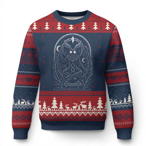 Mothman Ugly Christmas Sweater Cryptid Paranormal Occult Horror Gothic Monster TS10 Navy Red Print Your Wear