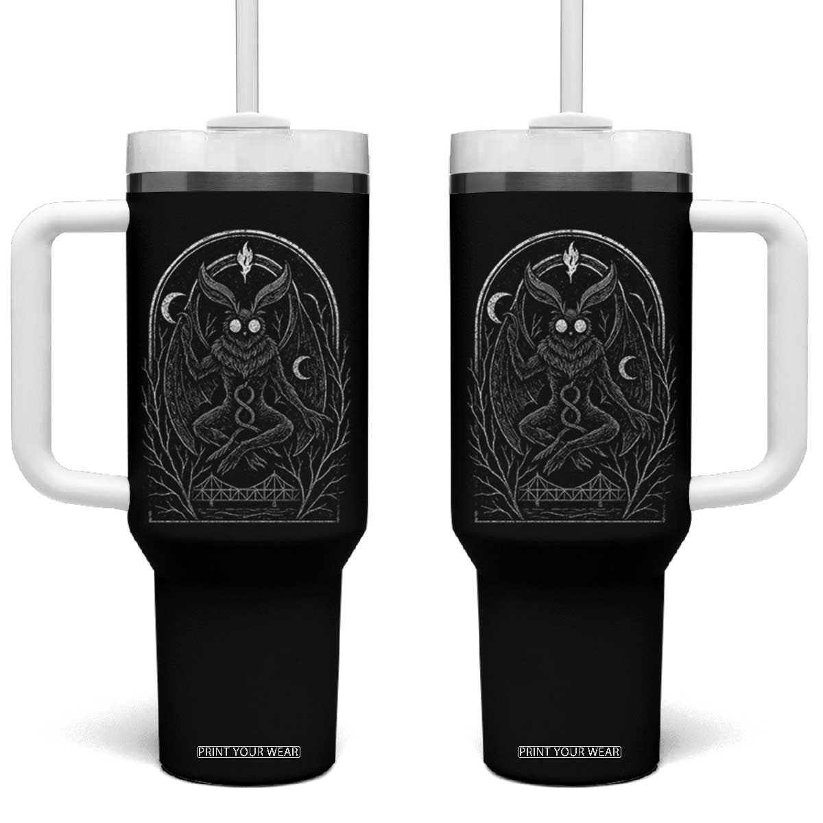 Mothman Tumbler With Handle Cryptid Paranormal Occult Horror Gothic Monster TS10 One Size: 40 oz Black Print Your Wear