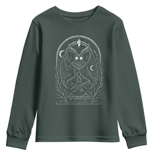 Mothman Youth Sweatshirt Cryptid Paranormal Occult Horror Gothic Monster TS10 Dark Forest Green Print Your Wear