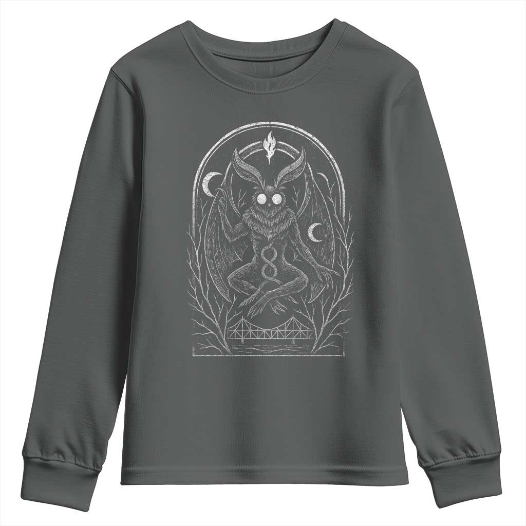 Mothman Youth Sweatshirt Cryptid Paranormal Occult Horror Gothic Monster TS10 Dark Heather Print Your Wear