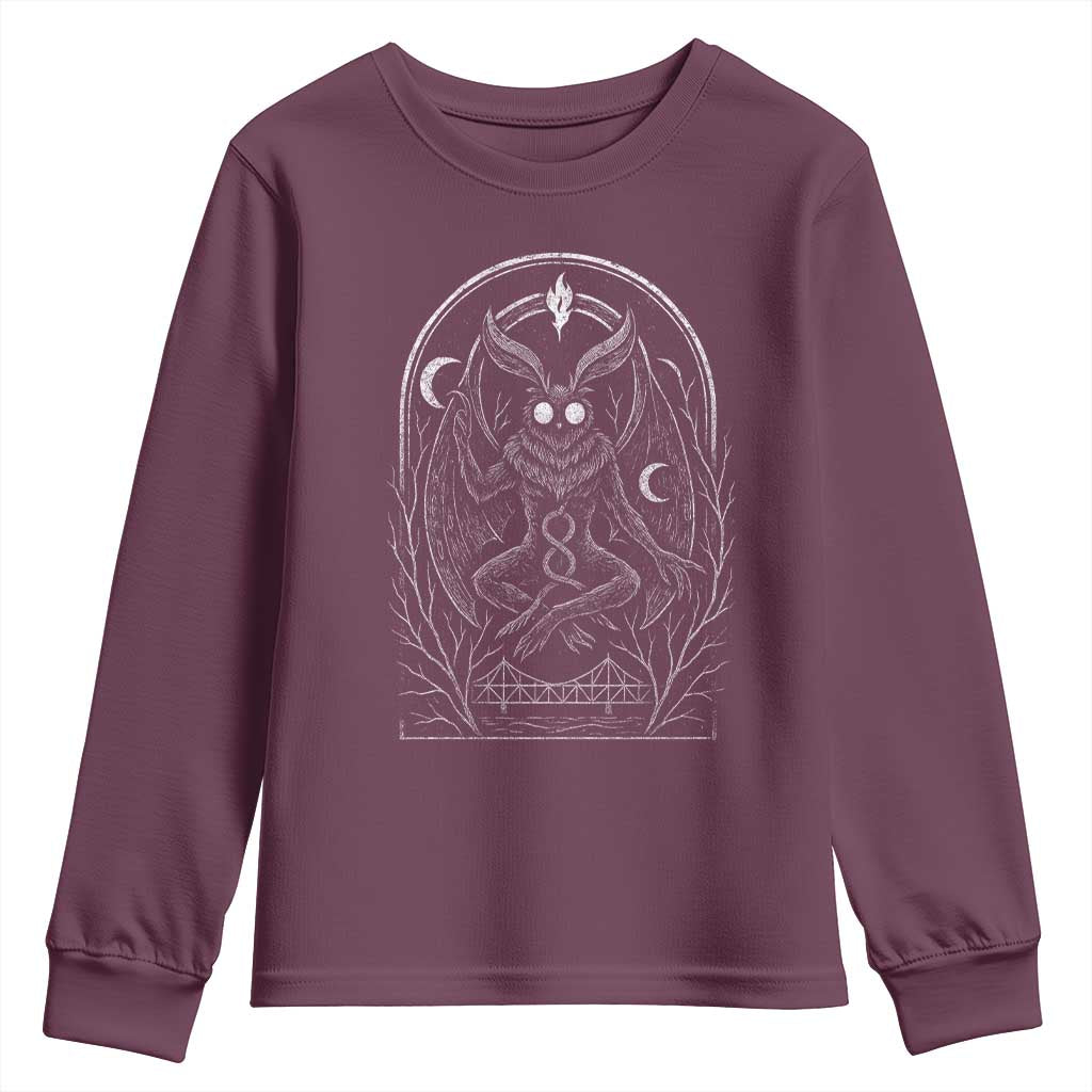 Mothman Youth Sweatshirt Cryptid Paranormal Occult Horror Gothic Monster TS10 Maroon Print Your Wear