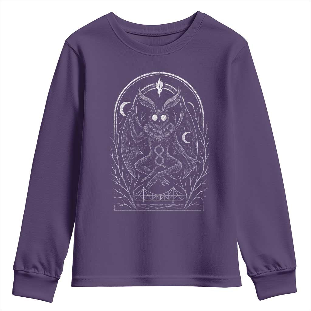 Mothman Youth Sweatshirt Cryptid Paranormal Occult Horror Gothic Monster TS10 Purple Print Your Wear