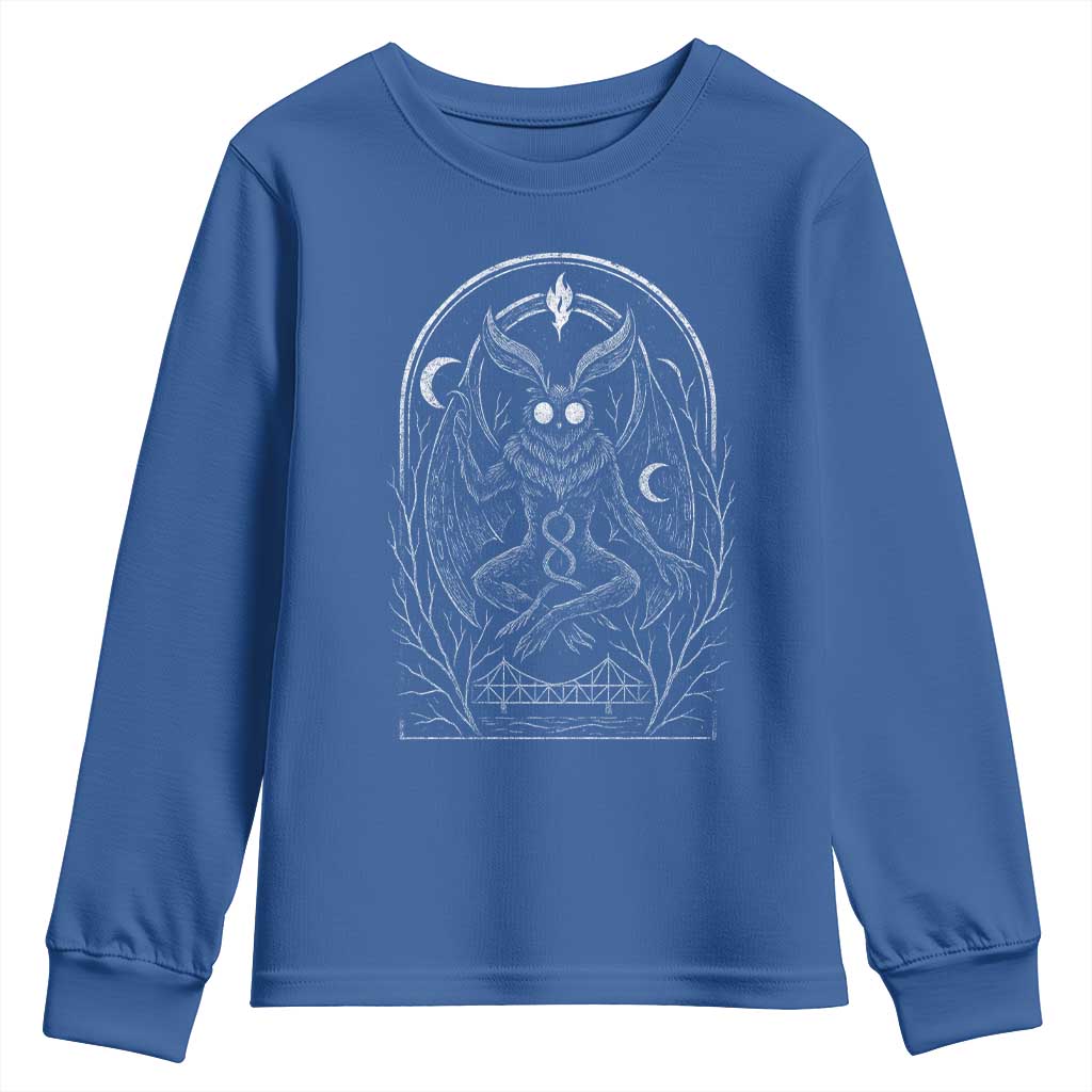 Mothman Youth Sweatshirt Cryptid Paranormal Occult Horror Gothic Monster TS10 Royal Blue Print Your Wear