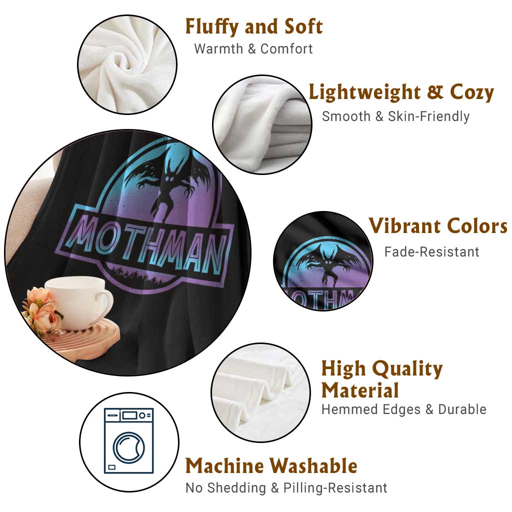 Mothman Throw Blanket Retro Neon Cryptid Paranormal Horror Monster TS10 Print Your Wear