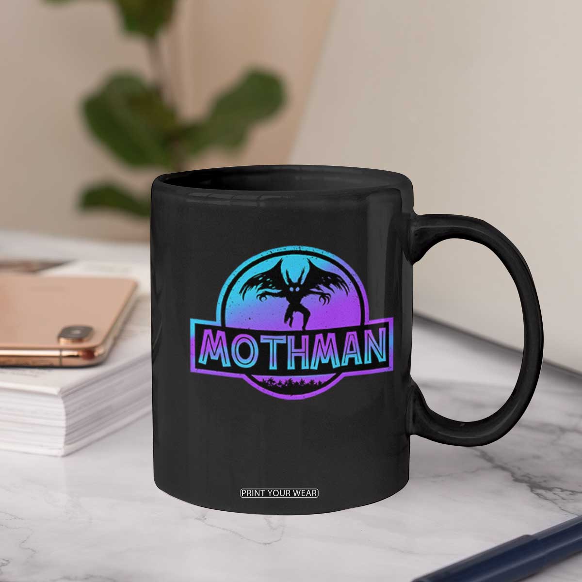 Mothman Coffee Mug Retro Neon Cryptid Paranormal Horror Monster TS10 Print Your Wear