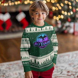 Mothman Ugly Christmas Sweater Retro Neon Cryptid Paranormal Horror Monster TS10 Forest Green Beige Print Your Wear