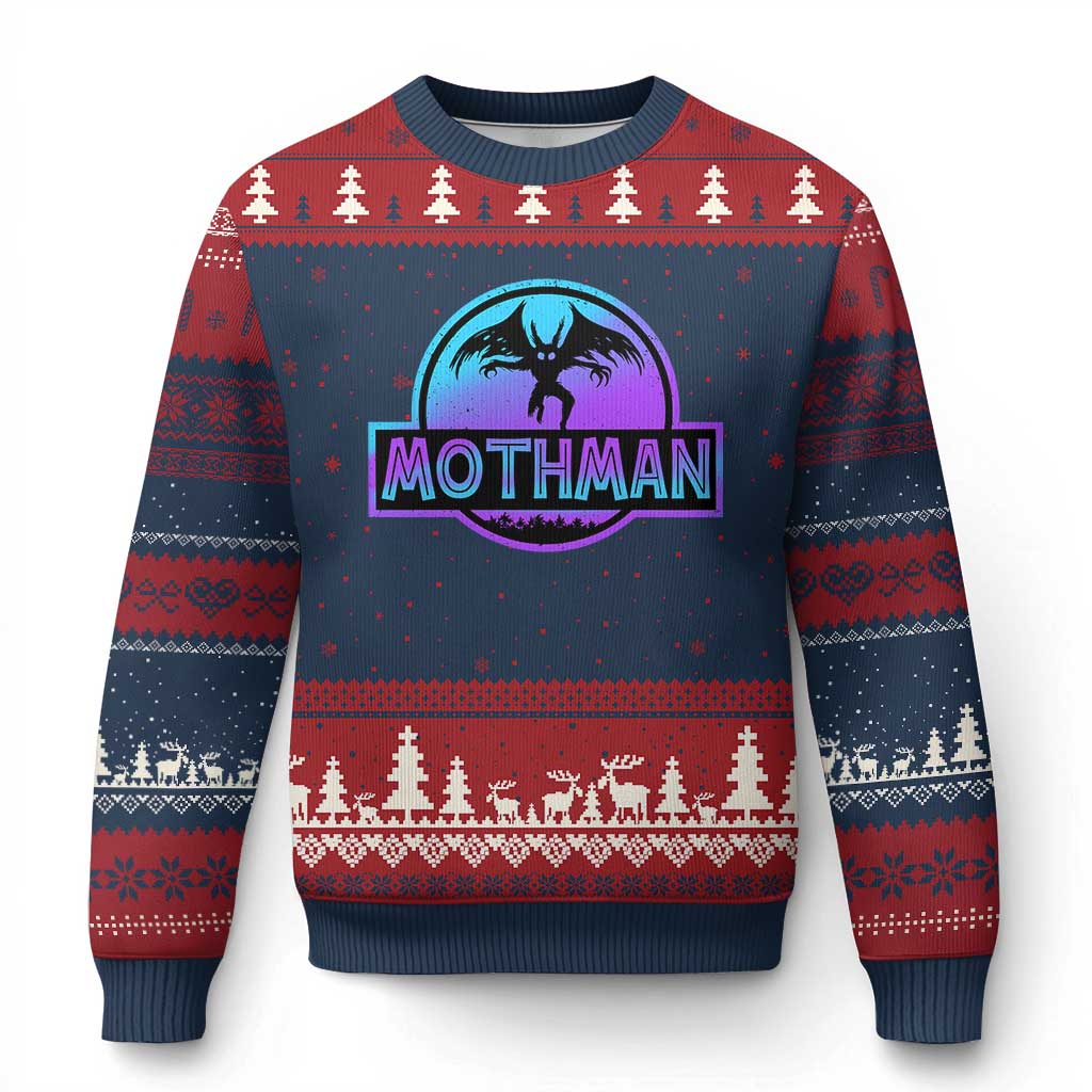 Mothman Ugly Christmas Sweater Retro Neon Cryptid Paranormal Horror Monster TS10 Navy Red Print Your Wear