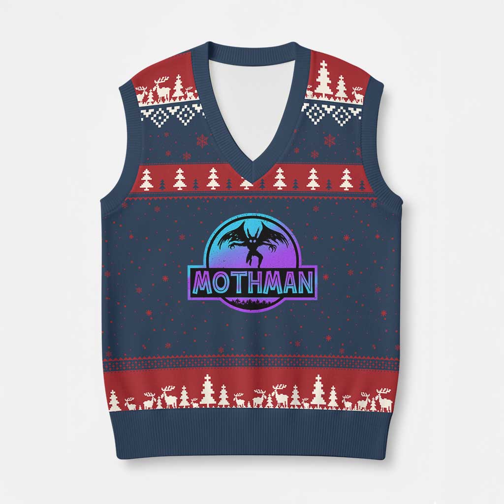 Mothman V-Neck Knit Sweater Vest Retro Neon Cryptid Paranormal Horror Monster TS10 Navy Red Print Your Wear