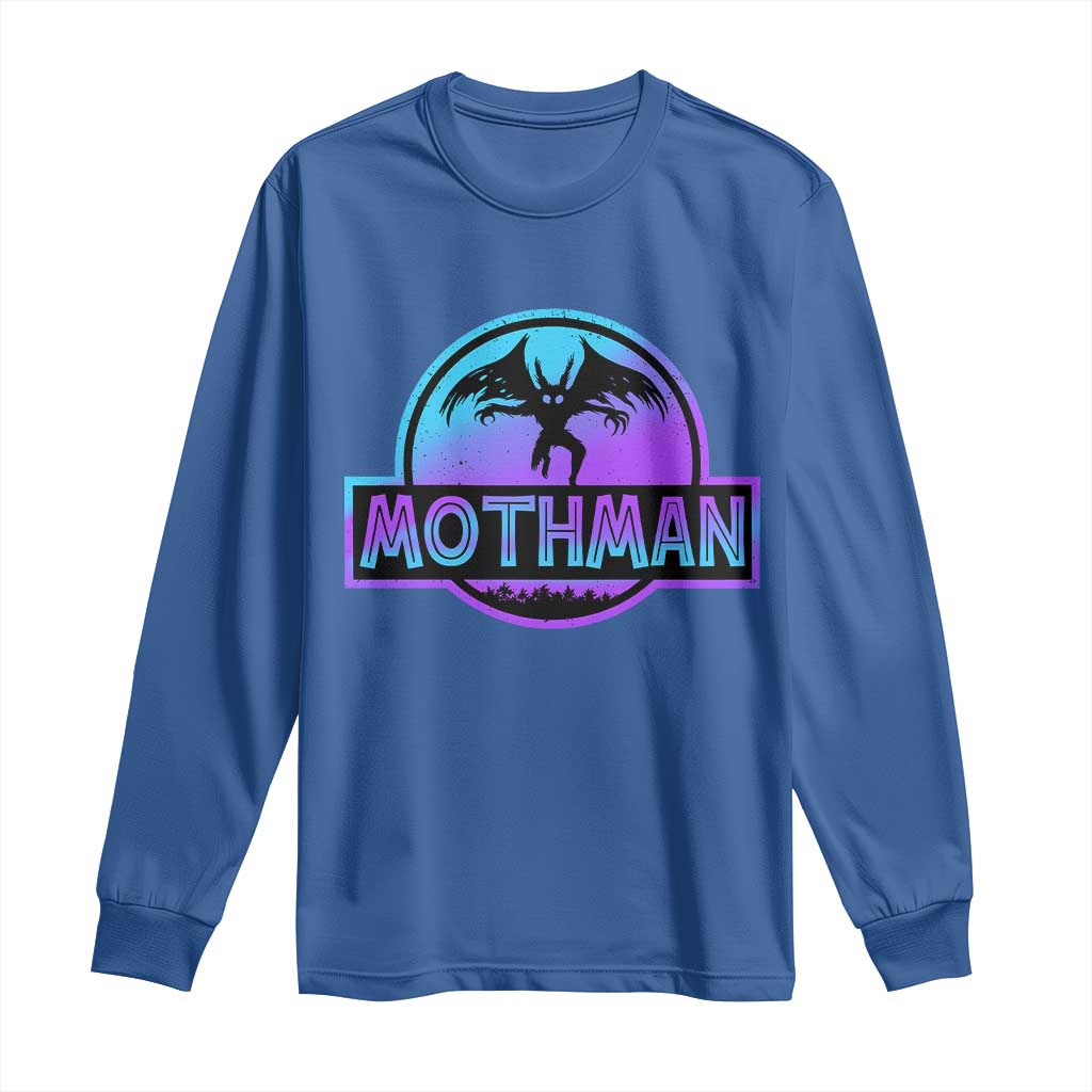 Mothman Long Sleeve Shirt Retro Neon Cryptid Paranormal Horror Monster TS10 Royal Blue Print Your Wear