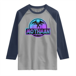 Mothman Raglan Shirt Retro Neon Cryptid Paranormal Horror Monster TS10 Sport Gray Navy Print Your Wear
