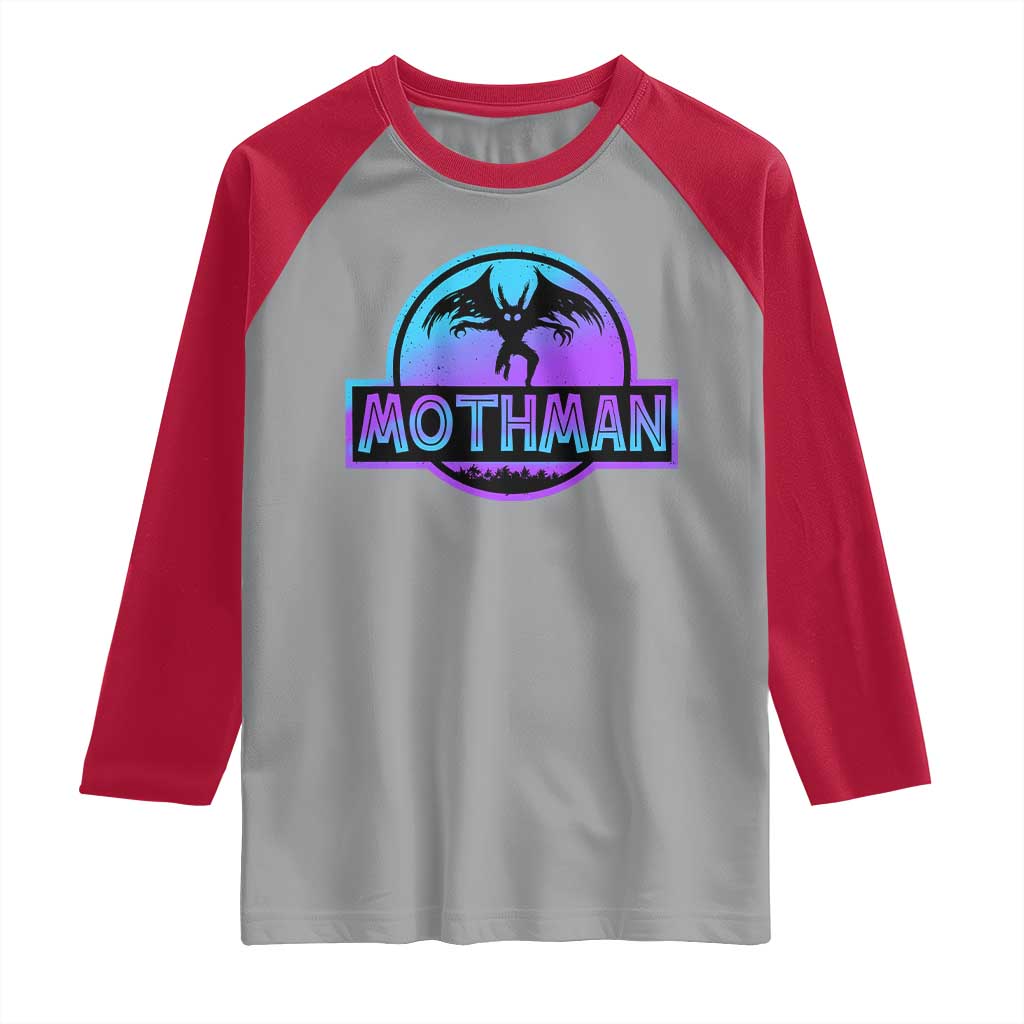 Mothman Raglan Shirt Retro Neon Cryptid Paranormal Horror Monster TS10 Sport Gray Red Print Your Wear