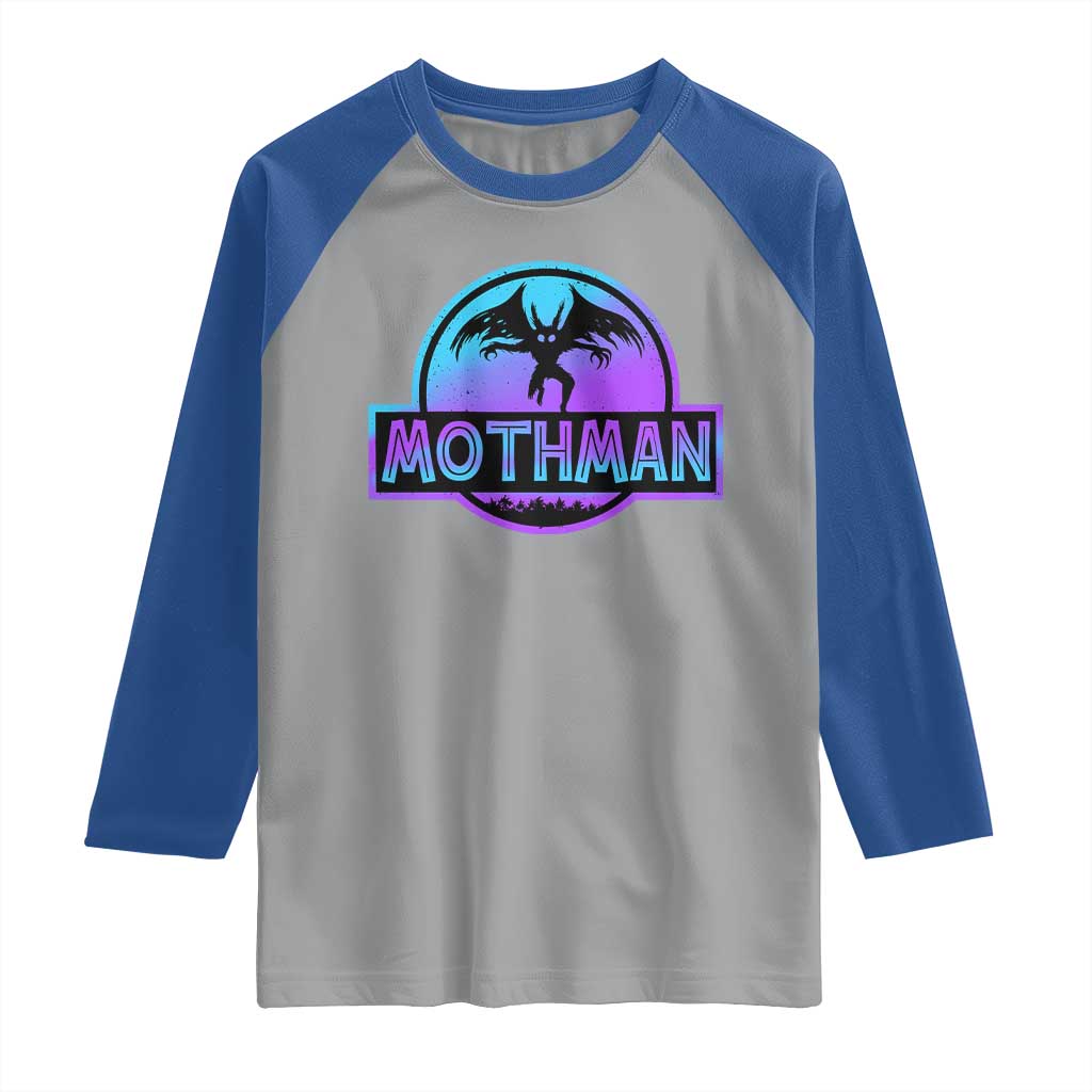 Mothman Raglan Shirt Retro Neon Cryptid Paranormal Horror Monster TS10 Sport Gray Royal Print Your Wear