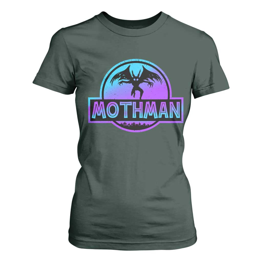 Mothman T Shirt For Women Retro Neon Cryptid Paranormal Horror Monster TS10 Dark Forest Green Print Your Wear