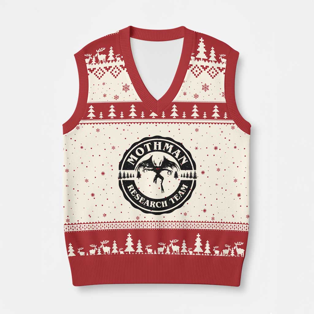 Mothman Research Team V-Neck Knit Sweater Vest Retro Vintage Cryptid Paranormal Horror Monster Hunter TS10 Beige Red Print Your Wear