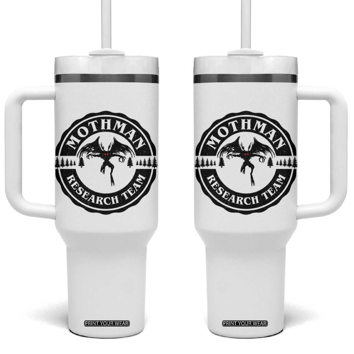 Mothman Research Team Tumbler With Handle Retro Vintage Cryptid Paranormal Horror Monster Hunter TS10 One Size: 40 oz White Print Your Wear