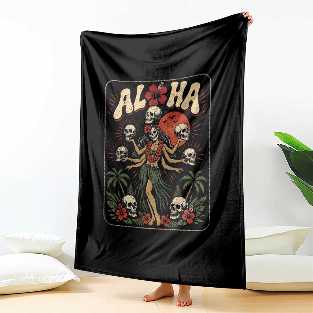 Aloha Skull Throw Blanket Hibiscus Flower Hula Dancer Dark Tropical Beach Gothic Hawaiian Vibe TS10 Print Your Wear