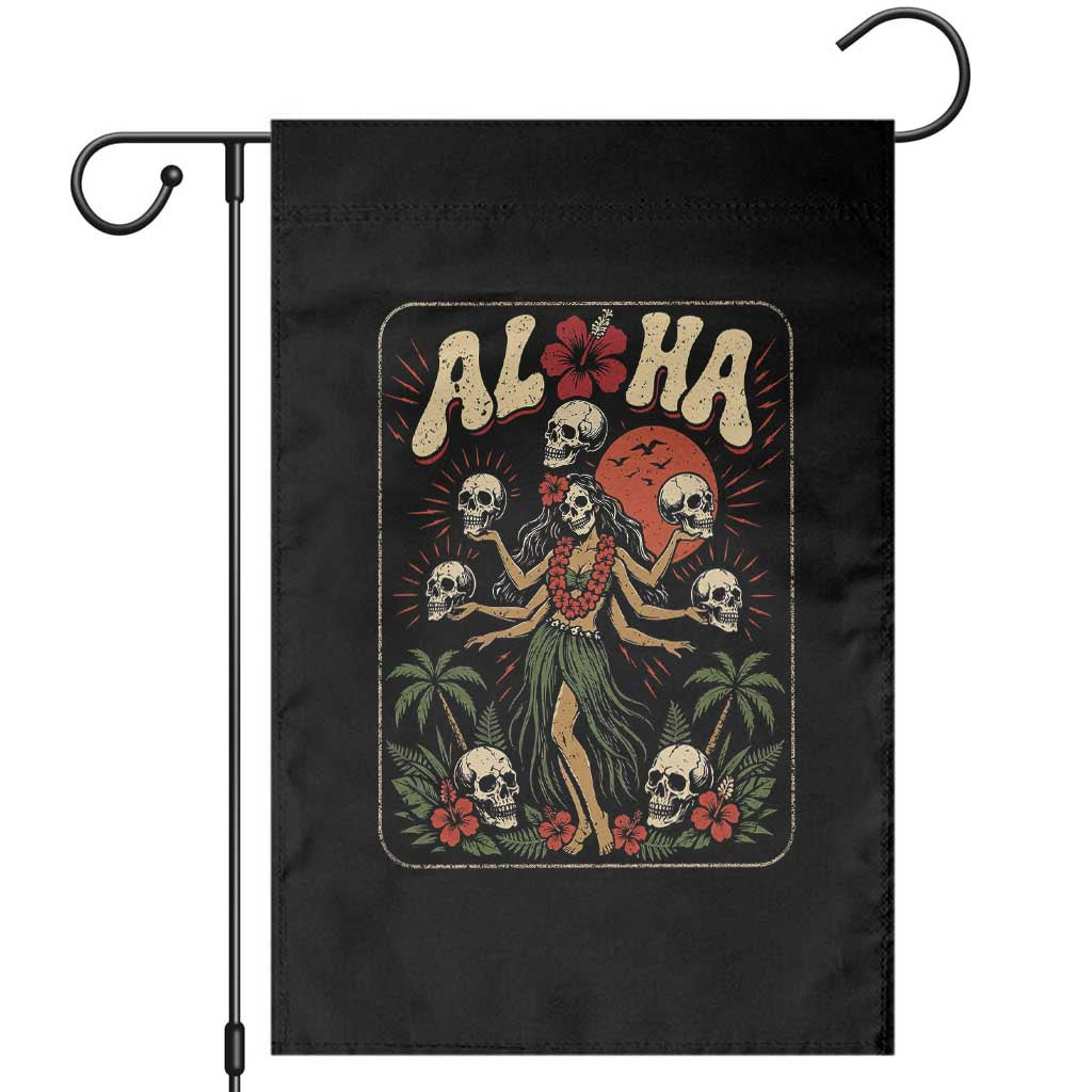 Aloha Skull Garden Flag Hibiscus Flower Hula Dancer Dark Tropical Beach Gothic Hawaiian Vibe TS10 Black Print Your Wear