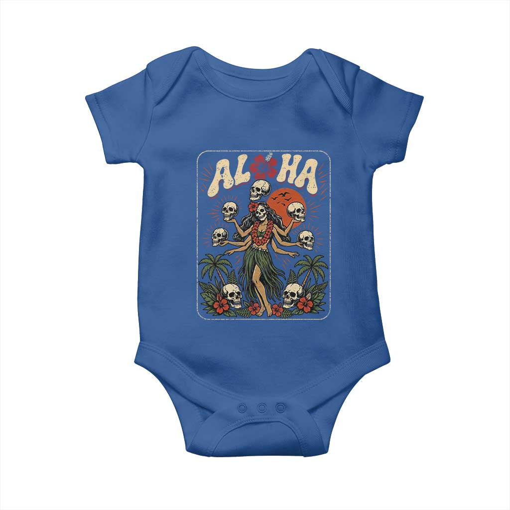 Aloha Skull Baby Onesie Hibiscus Flower Hula Dancer Dark Tropical Beach Gothic Hawaiian Vibe TS10 Royal Blue Print Your Wear