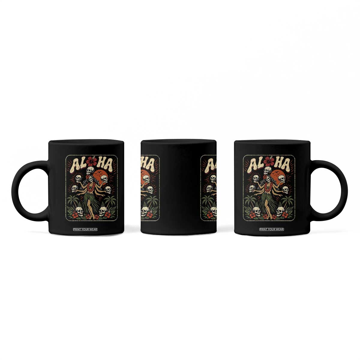 Aloha Skull Coffee Mug Hibiscus Flower Hula Dancer Dark Tropical Beach Gothic Hawaiian Vibe TS10 Print Your Wear