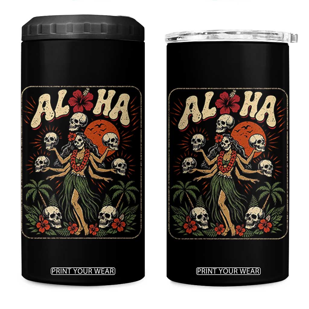 Aloha Skull 4 in 1 Can Cooler Tumbler Hibiscus Flower Hula Dancer Dark Tropical Beach Gothic Hawaiian Vibe TS10 One Size: 16 oz Black Print Your Wear