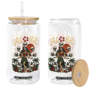 Aloha Skull Glass Can Hibiscus Flower Hula Dancer Dark Tropical Beach Gothic Hawaiian Vibe TS10 Print Your Wear