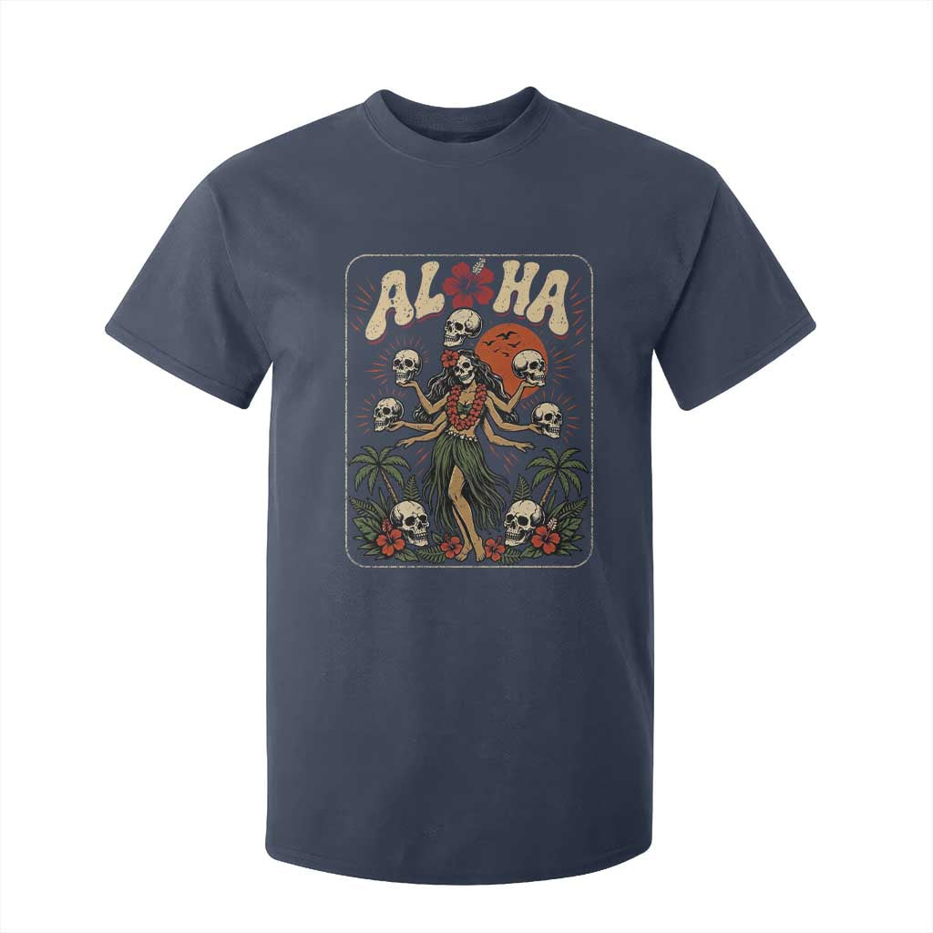 Aloha Skull T Shirt For Kid Hibiscus Flower Hula Dancer Dark Tropical Beach Gothic Hawaiian Vibe TS10 Navy Print Your Wear